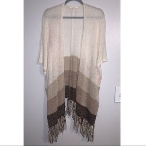 Do Everything in Love Open Front Shawl in Cream and Brown Ombré - One Size